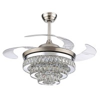 RS Lighting European Crystal Ceiling Fan-42 inch with Retractable Four Blades and Remote Control Silent Fan Chandelier for Indoor Living Bedroom-Chrome - B06Y4517PB